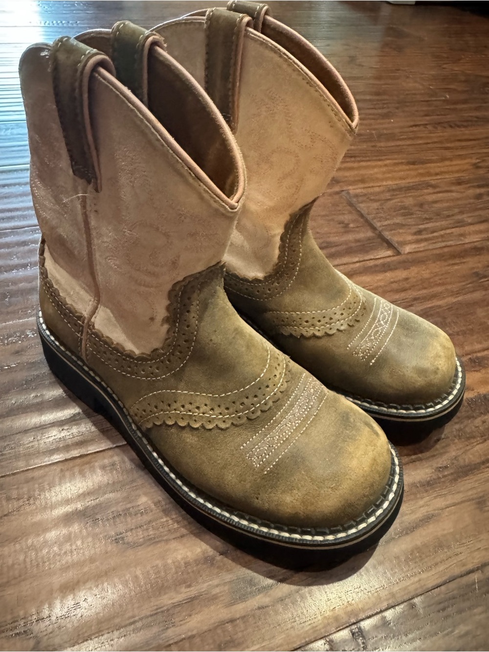 Ariat Kids Two-Tone Brown and Pink Suede Western Boots